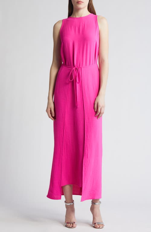 Tie Front Faux Wrap Dress in Hot Pink