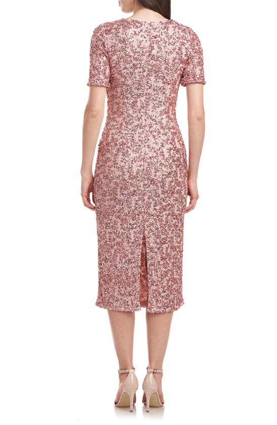 Shop Js Collections Farrah Sequin Short Sleeve Cocktail Dress In Blush