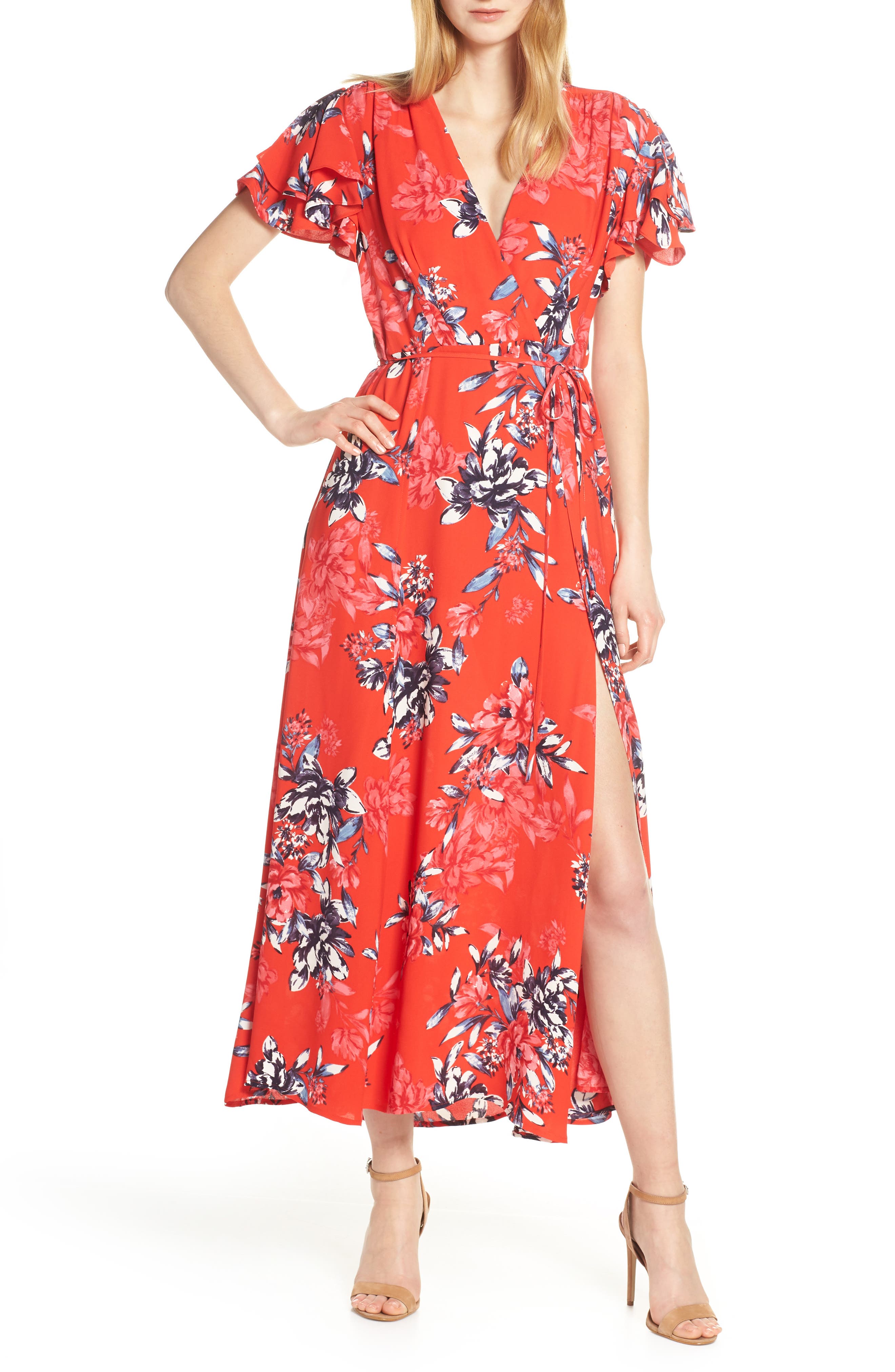 French Connection Colletta Faux Wrap Maxi Dress, Red