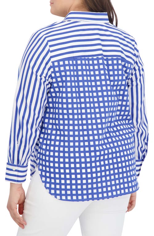 Foxcroft Mixed Stripe Cotton Sateen Button-up Shirt In Blue