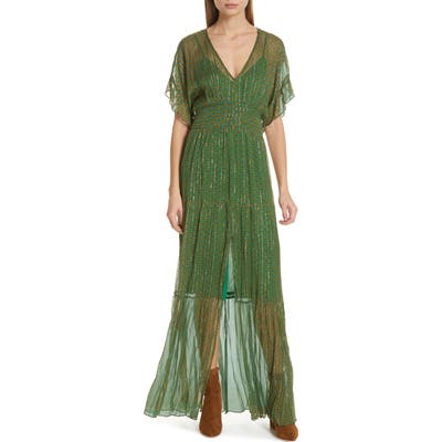 Ba & sh Wanda Metallic Accent Maxi Dress, Green