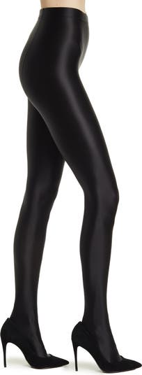 Glossy Black Silver Dust Diamante Shine Party Prom Tights