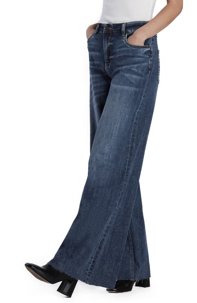 HINT OF BLU Happy Shaggy High Waist Raw Hem Wide Leg Jeans | Nordstrom