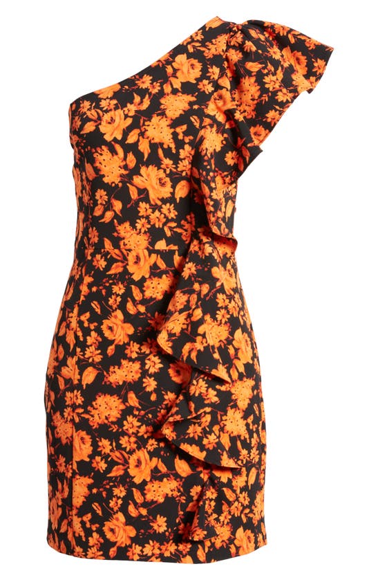 Shop Chelsea28 Floral Ruffle One-shoulder Dress In Black- Orange Vintage Rose