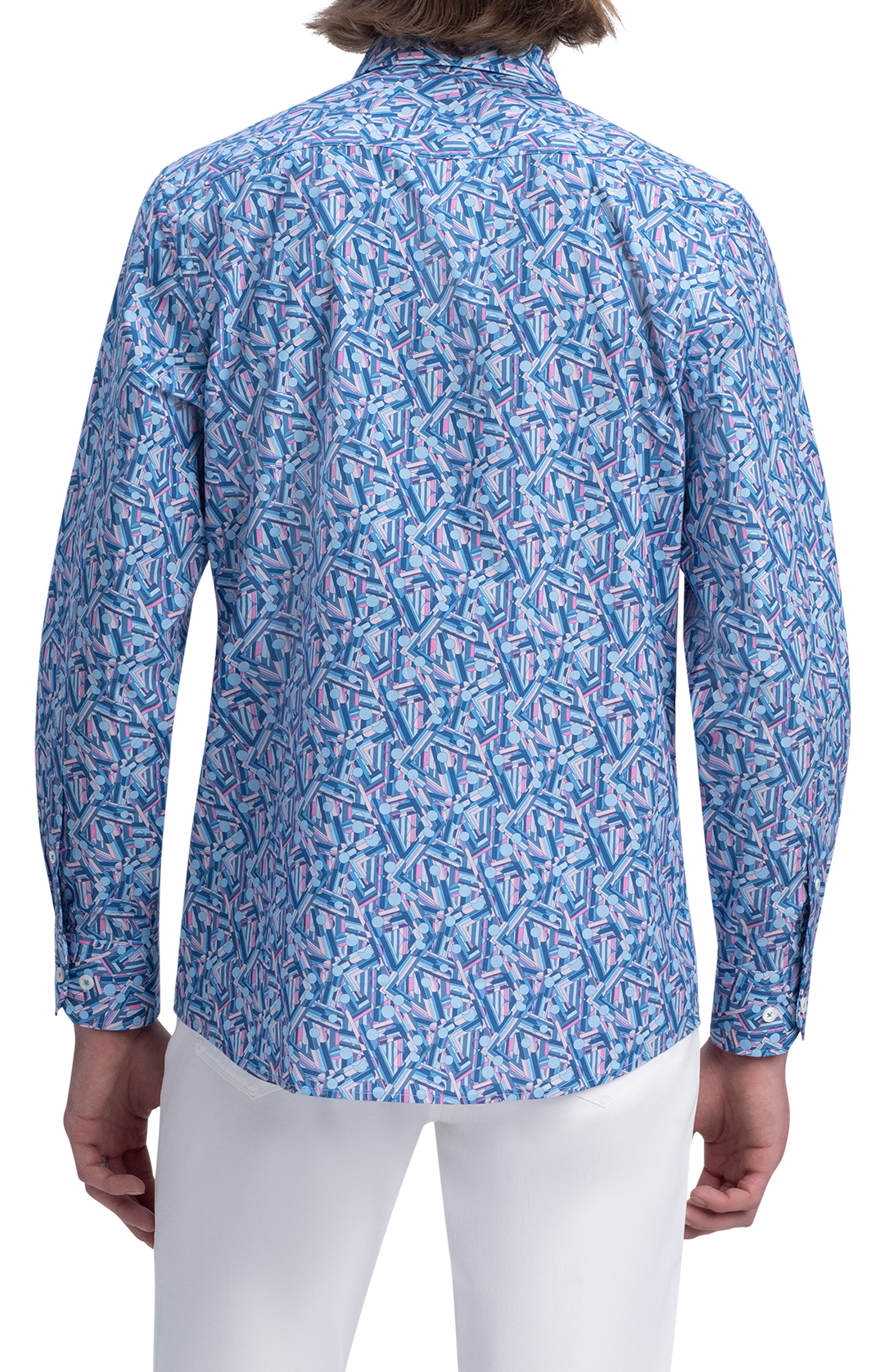 Bugatchi Mens Shaped Fit Classic Blue Circle Printed Short Sleeve Shirt