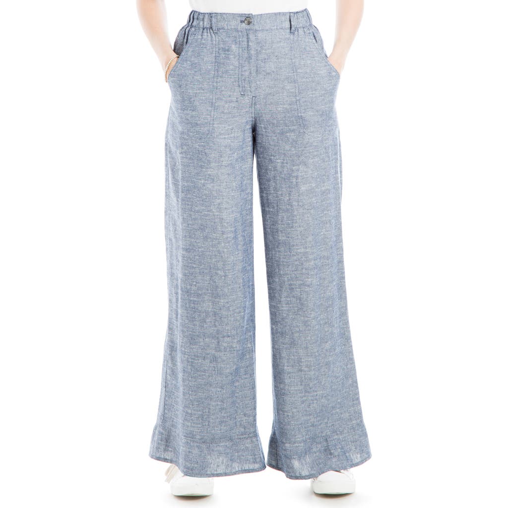 Shop Max Studio High Waist Wide Leg Linen Blend Pants In Navy-xdye