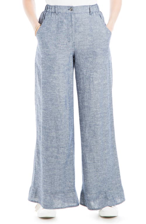 Shop Max Studio High Waist Wide Leg Linen Blend Pants In Navy-xdye