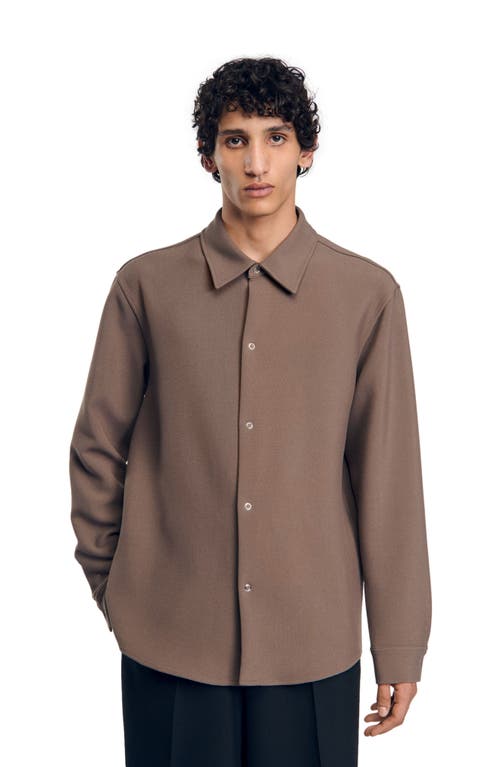 Shop Sandro Long-sleeved Jersey Shirt In Taupe