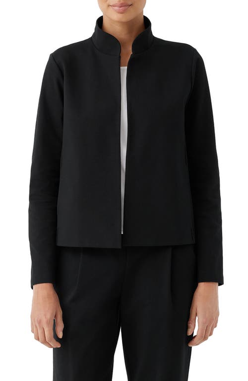 Eileen Fisher Open Front Stand Collar Organic Cotton Blend Jacket Black at Nordstrom,