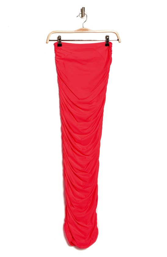 Shop Good American Ruched Satin Maxi Skirt In Fiery Coral 002