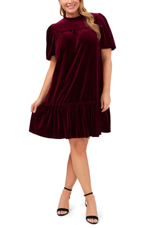CeCe Ruffle Velvet Dress in Majestic Wine at Nordstrom, Size 2X