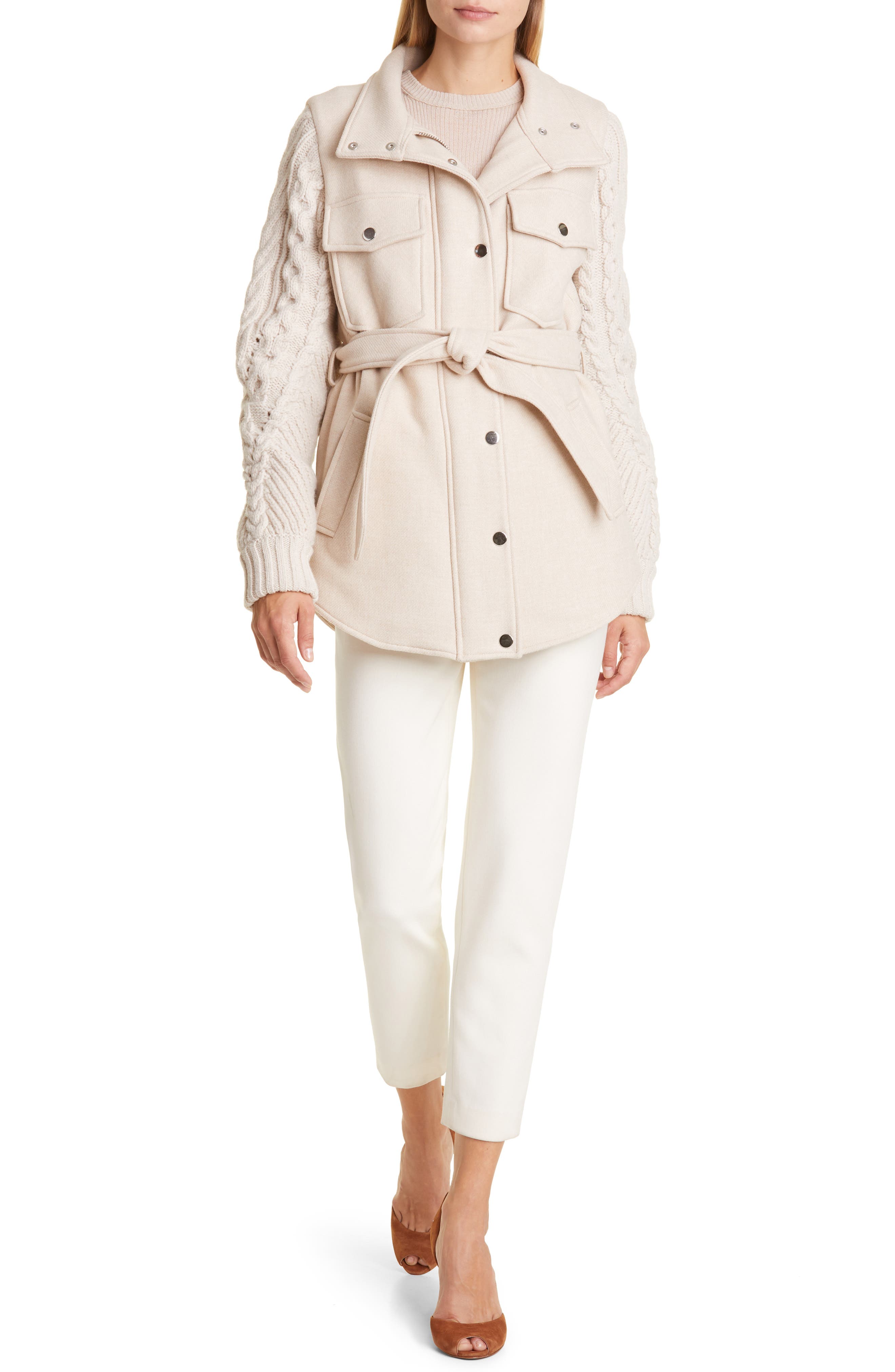 Veronica Beard Jett Mixed-Media Coat | Light Oatmeal