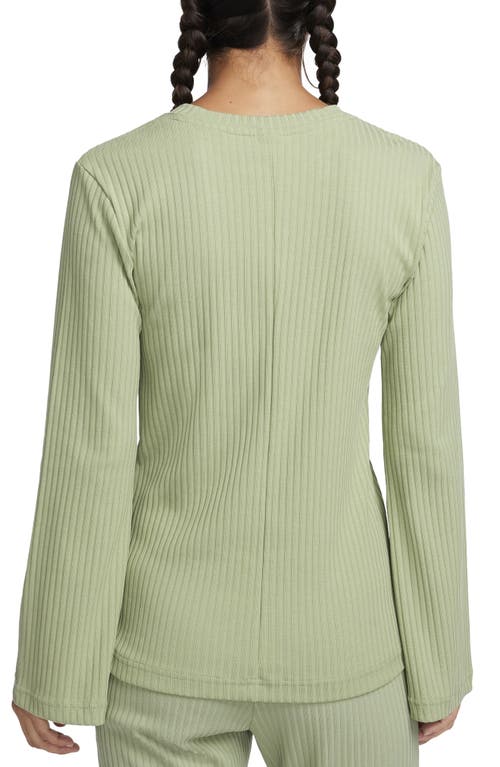 Shop Nike Sportswear Rib Jersey Long Sleeve V-neck Top In Oil Green/black