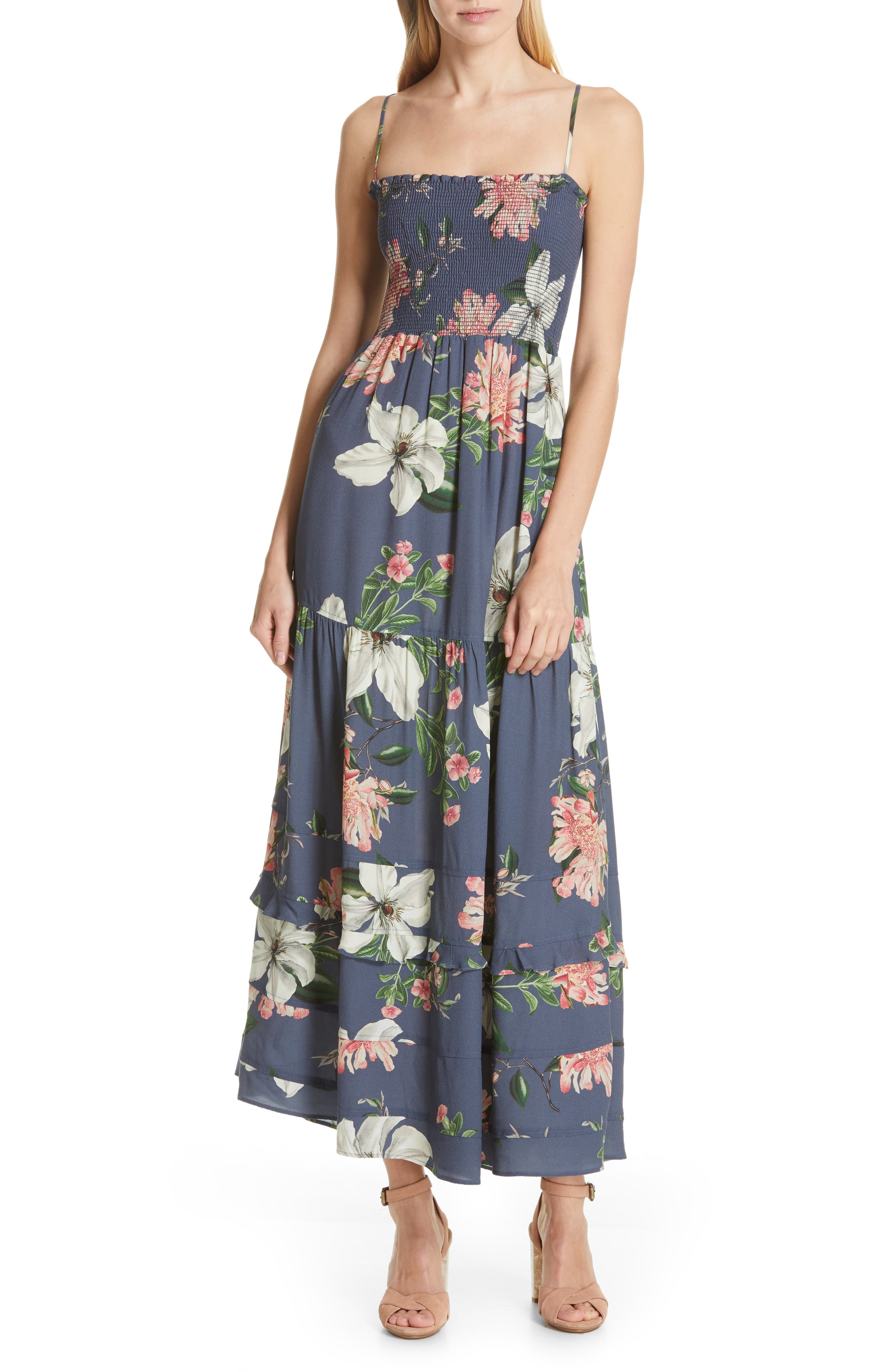 Dolan Hazel Smocked Bodice Maxi Sundress, Blue