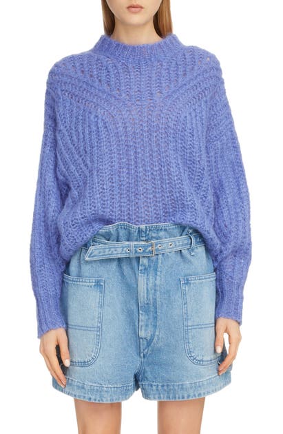 Isabel Marant Blouson Sleeve Mohair & Wool Blend Sweater In Blue
