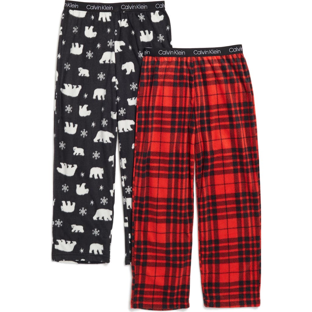 Calvin Klein Kids' 2-pack Sleep Pants In Red Wkend Pld/blk Polar Bear