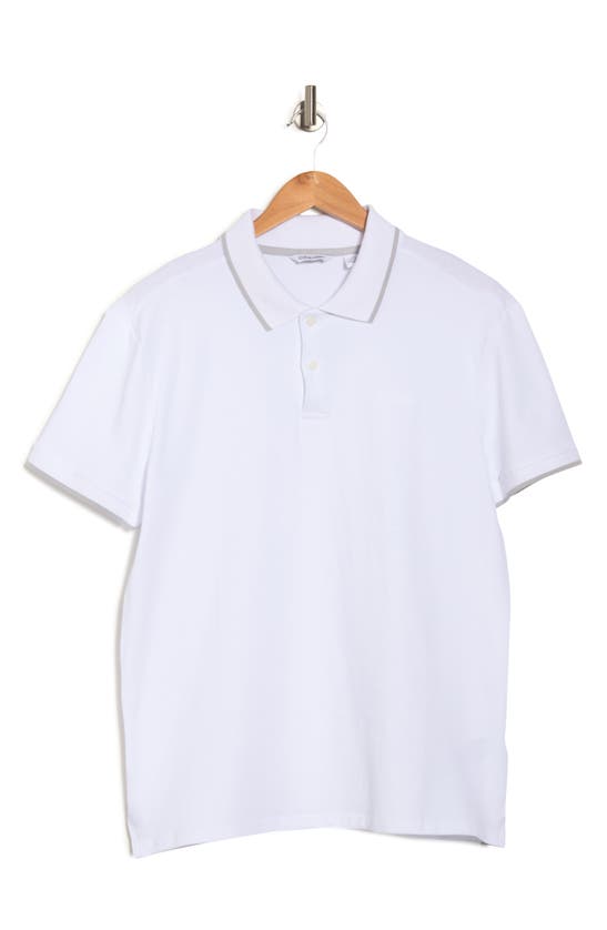 Calvin Klein Stretch Pique Solid Tipped Polo In Brilliant White