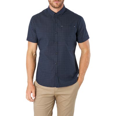 7 Diamonds Saga Slim Fit Plaid Short Sleeve Button-Down Shirt, Blue