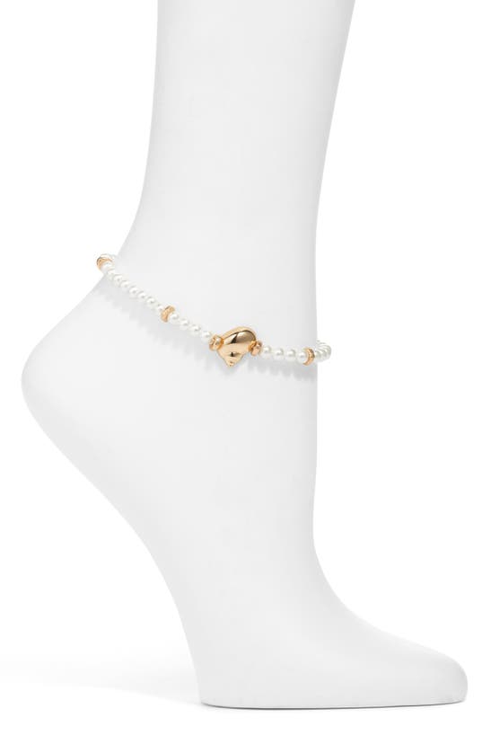 Shop Open Edit Mermaid Shell & Imitation Pearl Anklet In White- Gold