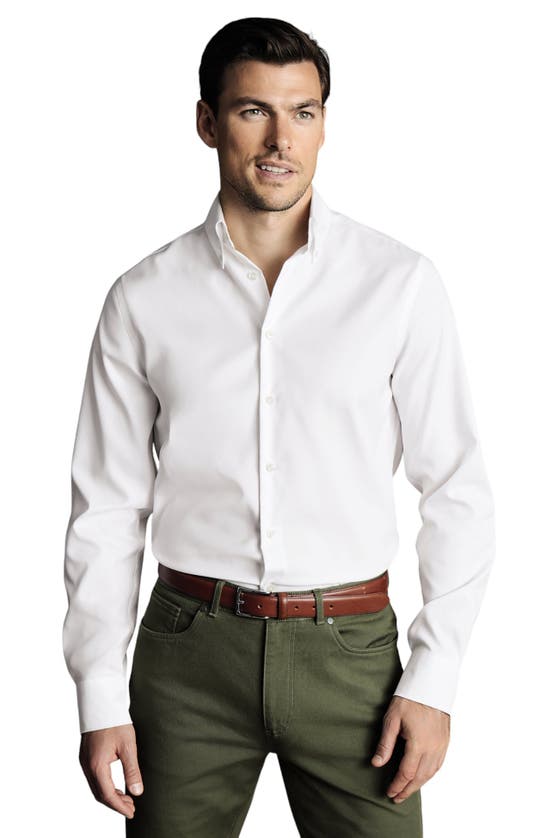 Shop Charles Tyrwhitt Non-iron Button-down Oxford Slim Fit Shirt Single Cuff In White