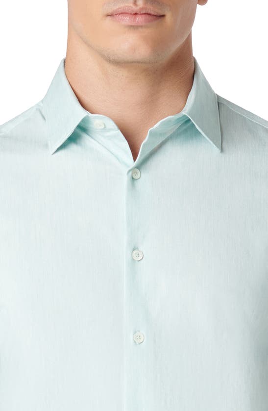 Shop Bugatchi Miles Ooohcotton® Chambray Print Short Sleeve Button-up Shirt In Jade