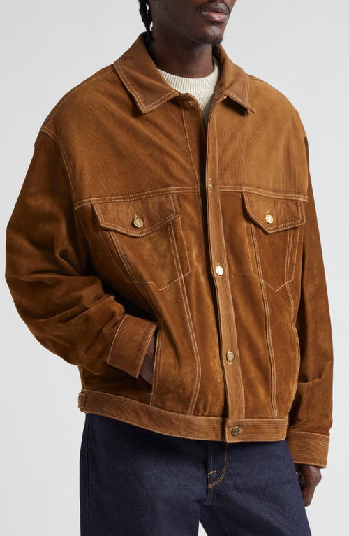 Shop Golden Goose Journey Suede Trucker Jacket With Removable Faux Shearling Collar In Tobacco Brown