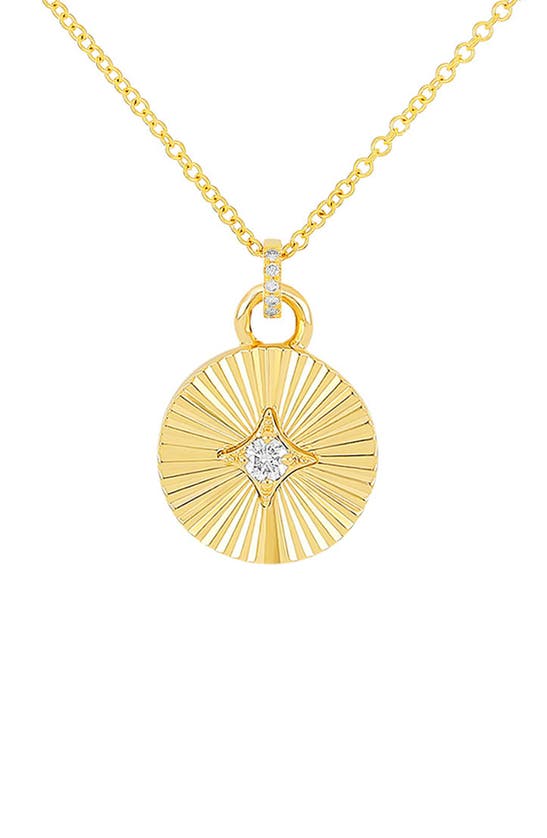Ef Collection 14k Gold Fluted Diamond Disc Pendant Necklace