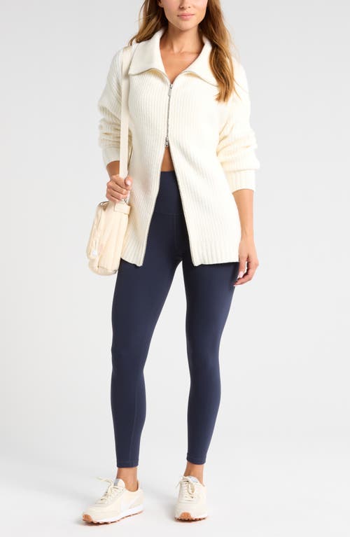 Zella Cozy Knit Zip-up Cardigan In Ivory Egret