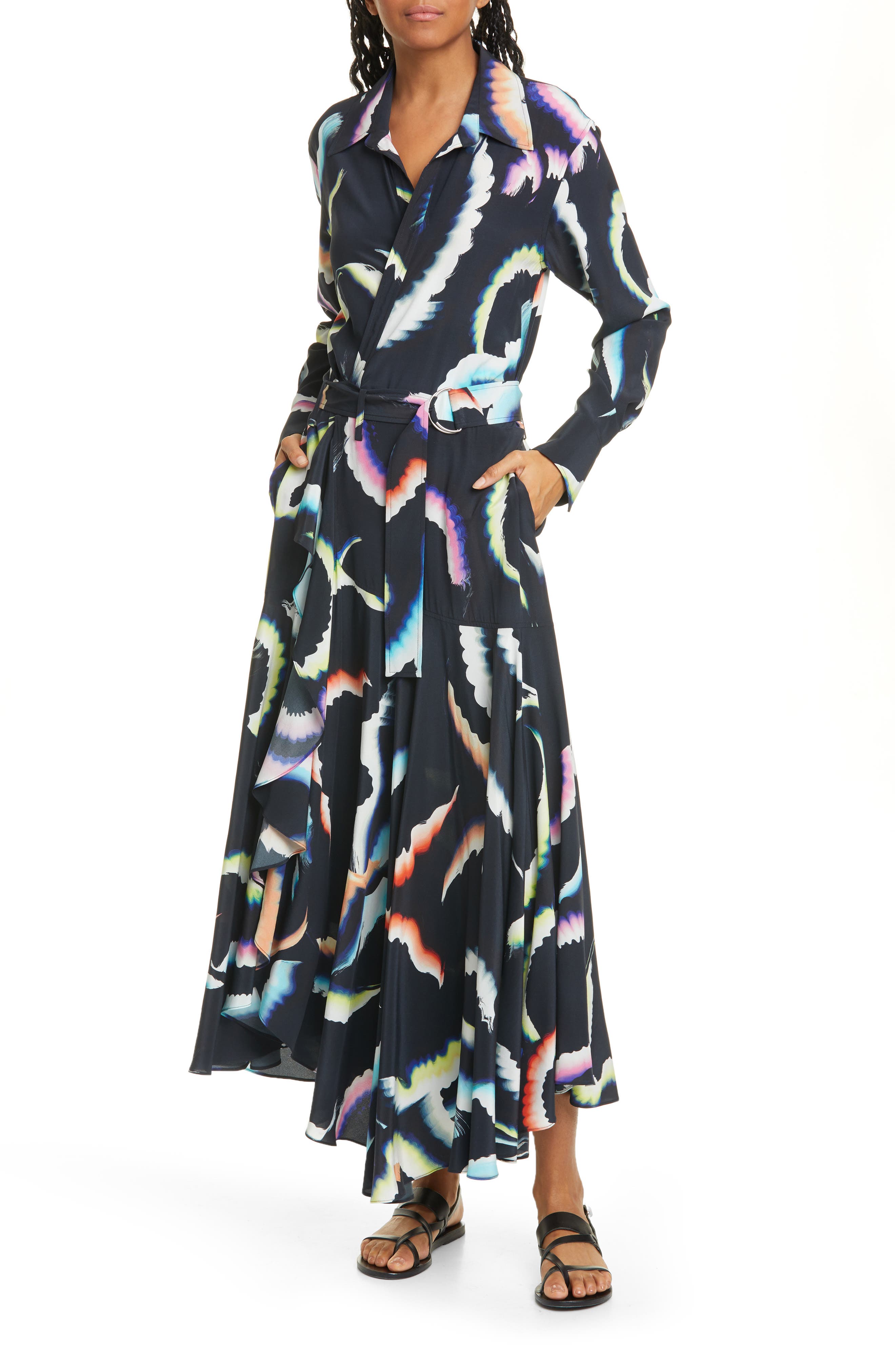 silk maxi dress with sleeves