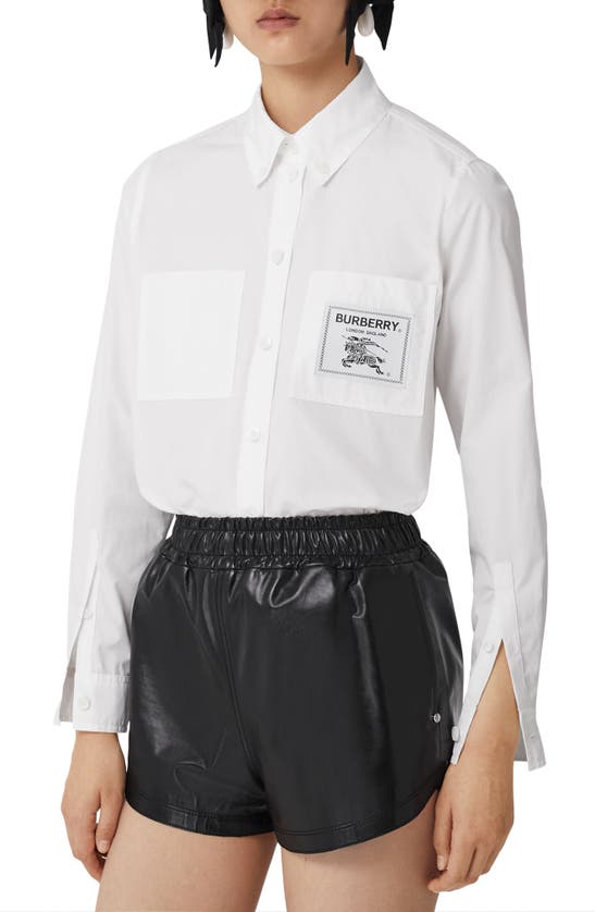 Burberry Paola Cotton Poplin Label Pocket Shirt In Optic White