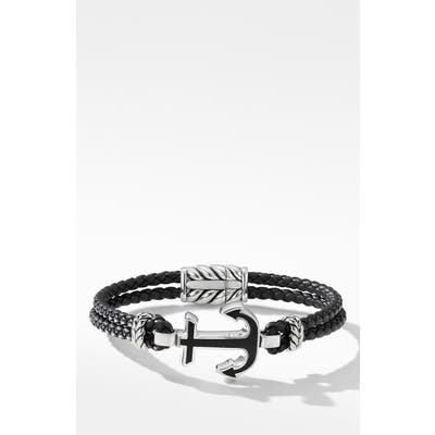 David Yurman Maritime Anchor Station Black Leather Bracelet With Black Onyx