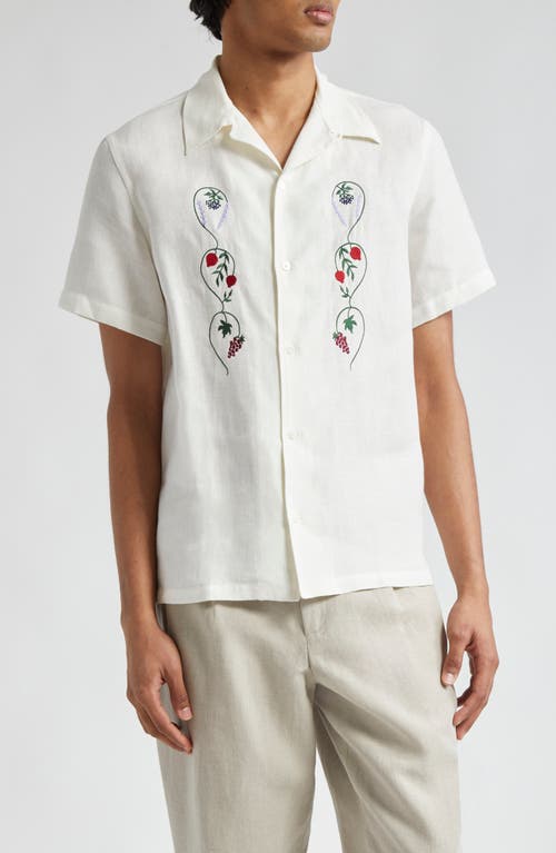 Embroidered Linen Camp Shirt in Garden Of Eden White
