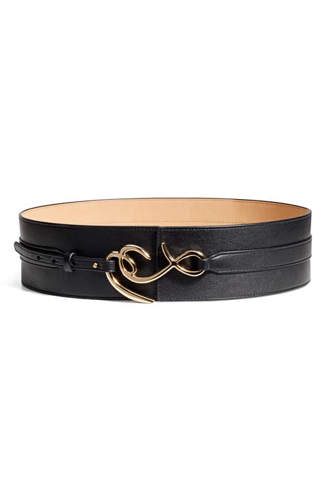 Women Elastic Wide Black / Brown Color Faux Leather Corset Belt Fan Buckle  S M