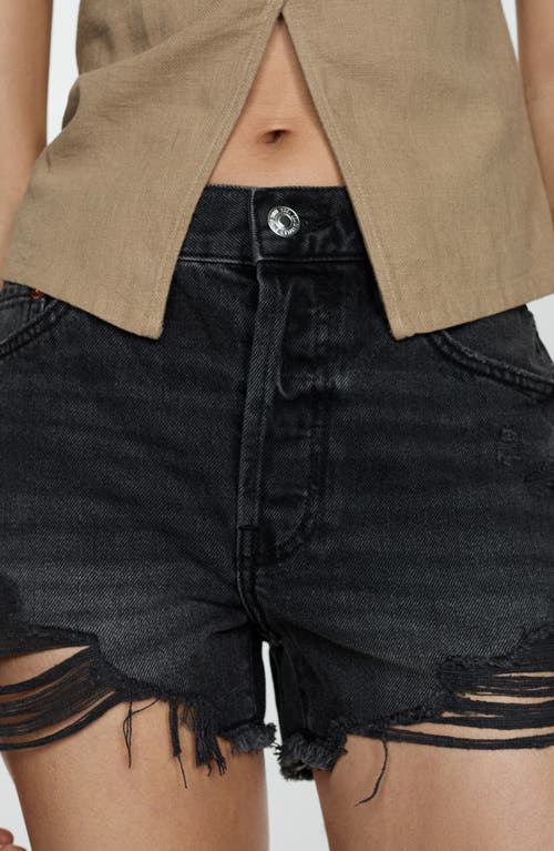 Mango Frayed High Waist Denim Cutoff Shorts In Black Denim