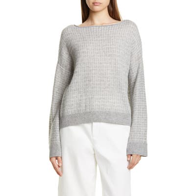 Vince Texture Grid Wool & Cashmere Blend Boatneck Sweater, Grey