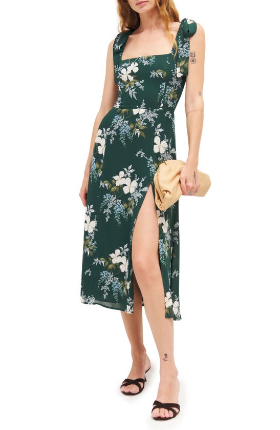 REFORMATION REFORMATION TWILIGHT FLORAL TIE SHOULDER MIDI DRESS