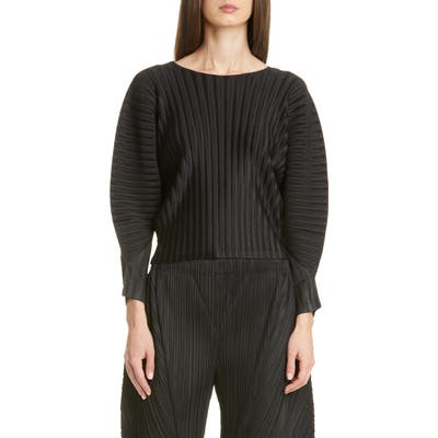 Pleats Please Issey Miyake Pleated Dolman Sleeve Top, (fits like 8 US) - Black