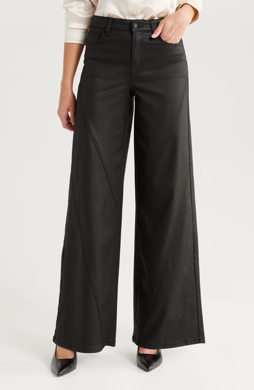 HIDDEN JEANS Coated Wide Leg Jeans in Black 