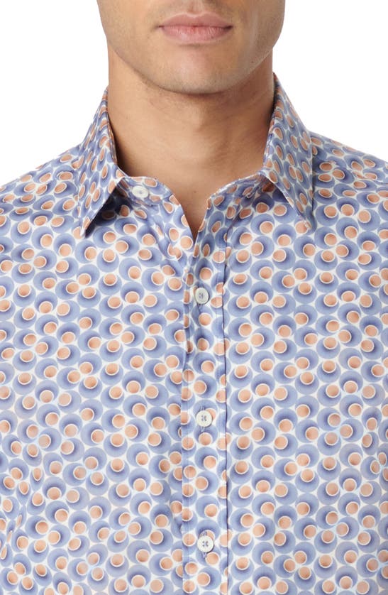 Shop Bugatchi Orson Dot Print Short Sleeve Stretch Cotton Button-up Shirt In Caramel