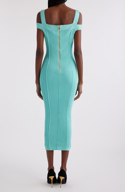 Shop Balmain Double Strap Mixed Stitch Midi Sweater Dress In Mint