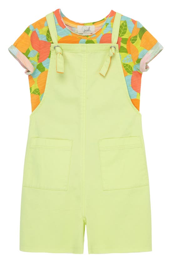 Peek Aren't You Curious Kids' Fruit Print T-shirt & Cotton Overalls Set In Lime