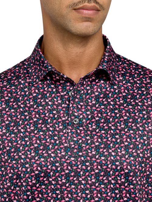 Construct Con.struct Micro Flamingo Print Performance Golf Polo In Black/multi