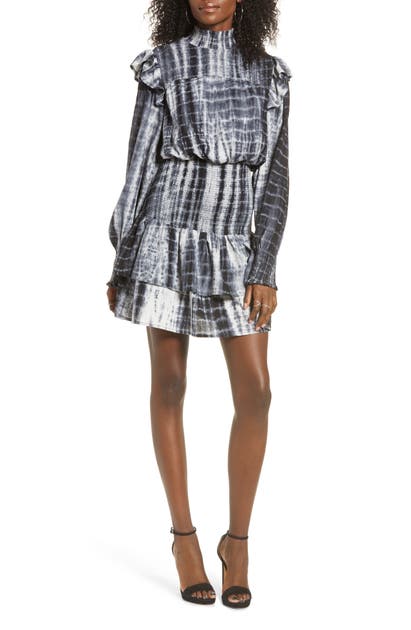ENGLISH FACTORY SMOCKED LONG SLEEVE MINIDRESS,BH298D