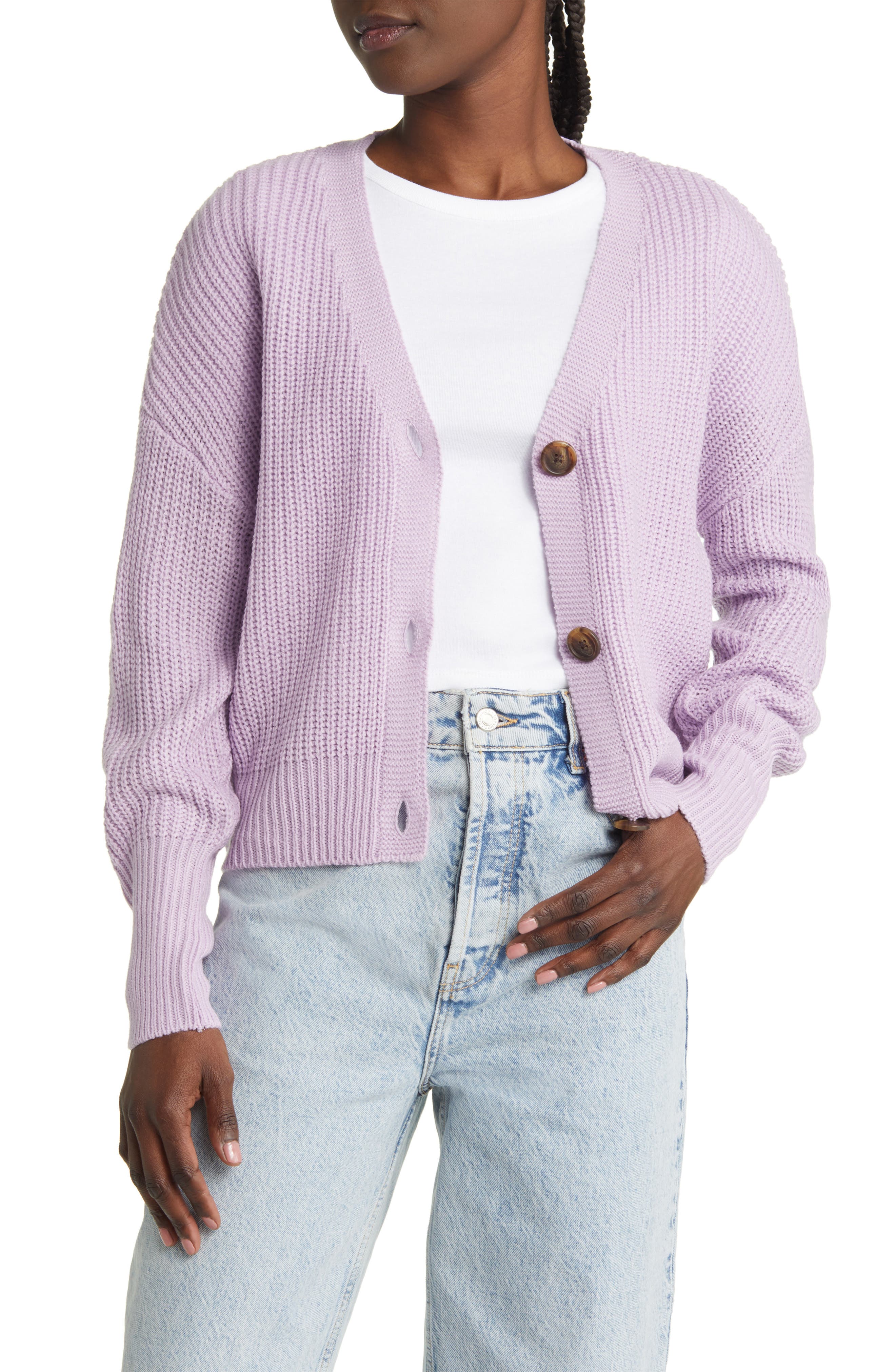 pink and purple cardigan