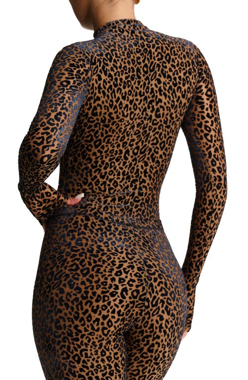 Shop Naked Wardrobe Burnout Velvet Long Sleeve Bodysuit In Leopard Nude