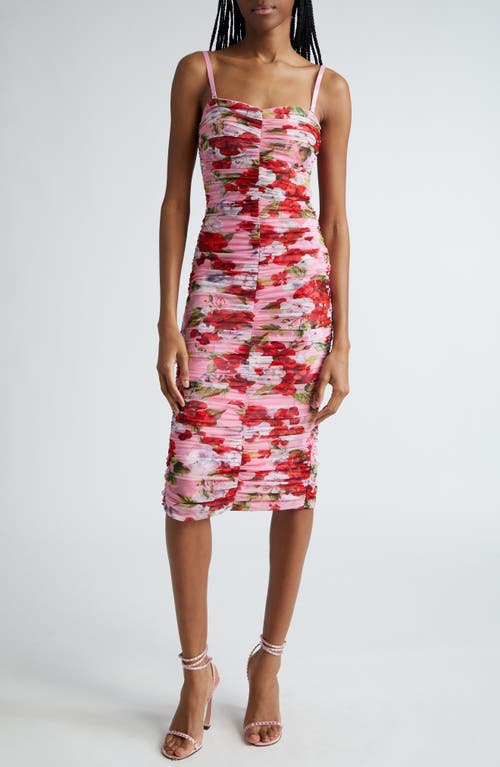 L'AGENCE Caprice Floral Print Ruched Dress Cotton Candy Multi Hydrangea at Nordstrom,