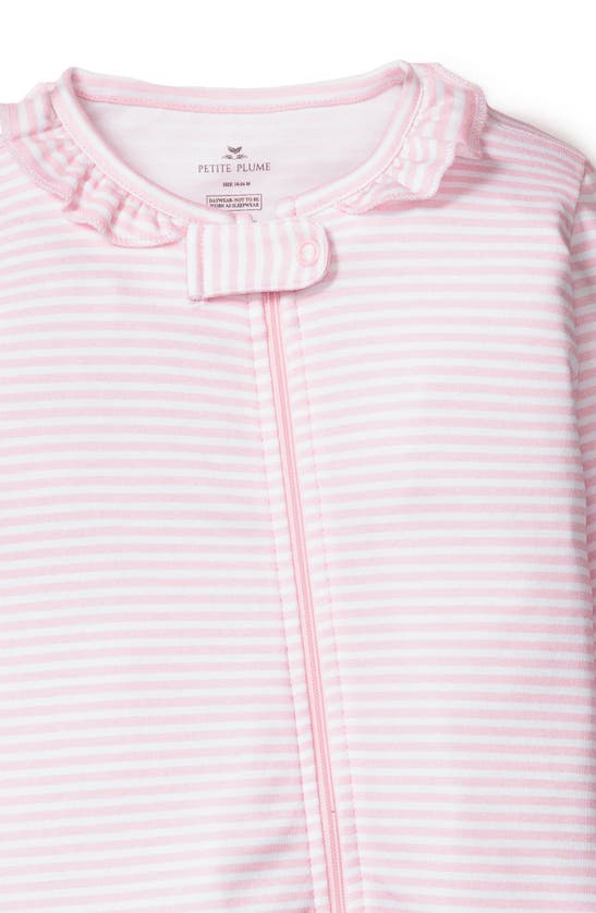 Shop Petite Plume Stripe Fitted One-piece Cotton Footie Pajamas In Pink