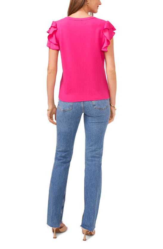 Shop Vince Camuto Tiered Ruffle Sleeve Cotton Blend Top In Hot Pink
