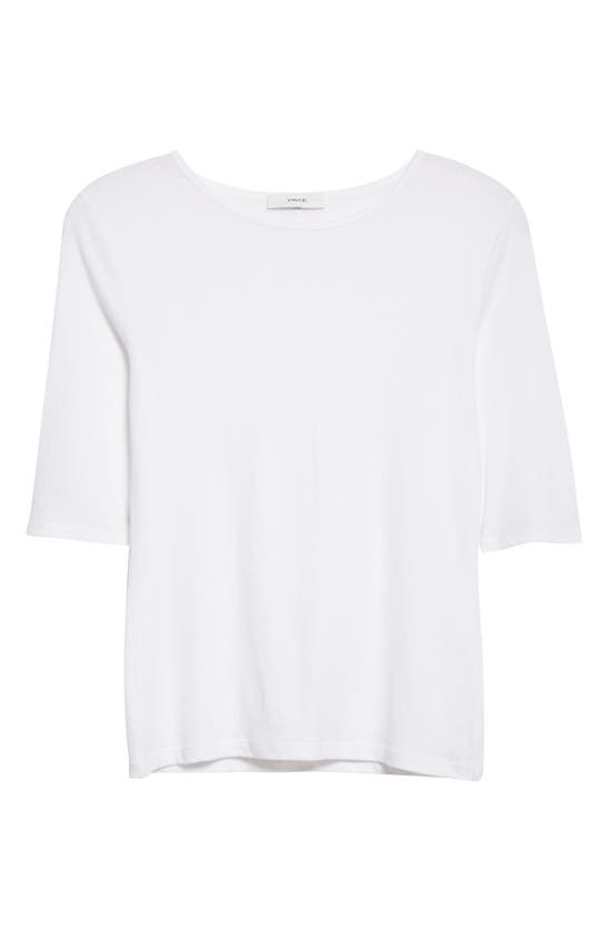 Vince Elbow Sleeve Cotton Knit Top In Optic White