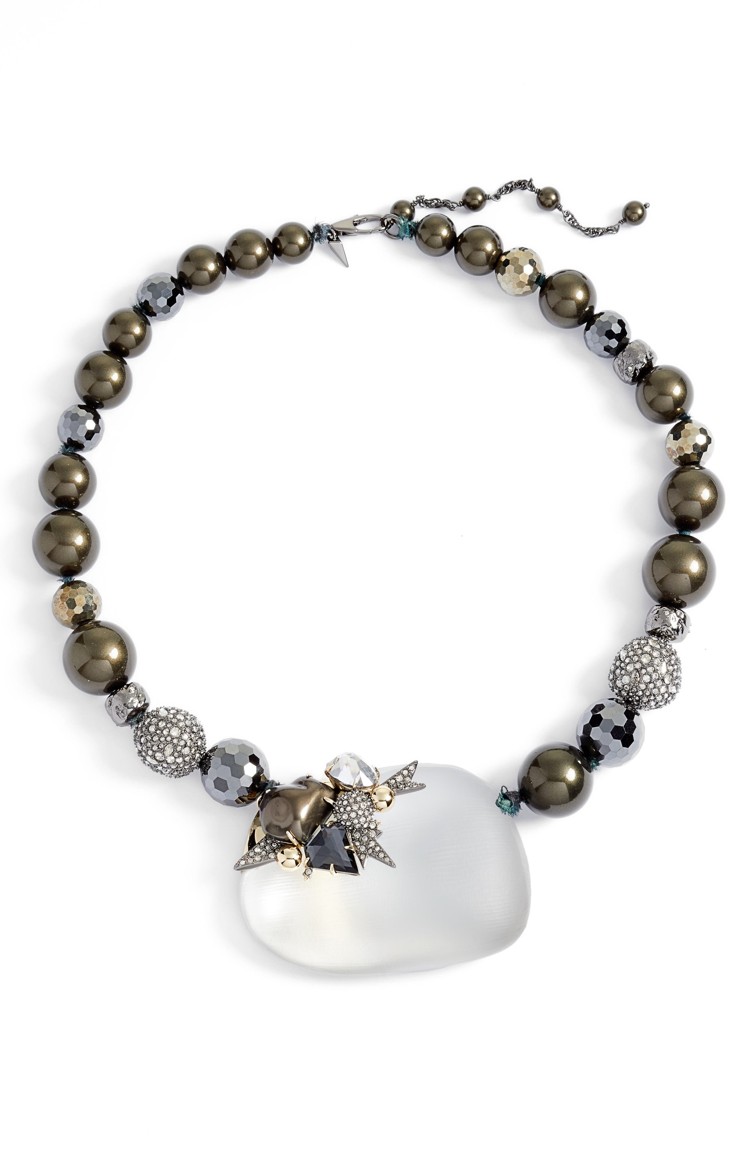 Alexis Bittar Baroque Pearl & Crystal Encrusted Lucite Frontal Necklace In Grey